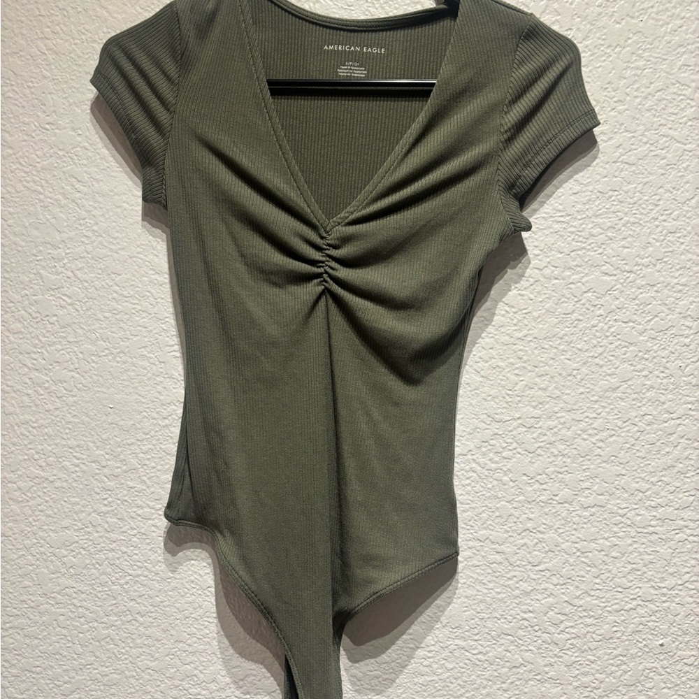 American Eagle Outfitters Dark Green Ruched Bodysuit